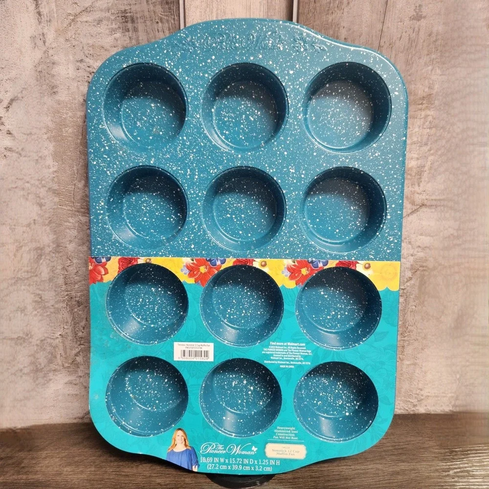The Pioneer Woman Teal Speckle Timeless Nonstick Muffin Cupcake Pan New W/Tags